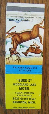 Burks Woodland Lake Motel - Matchbook